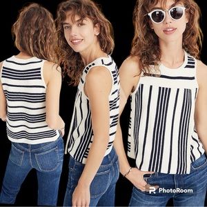 Madewell Stripe-Play Sweater Tank Navy size XS Babydoll Style Crisscross Front